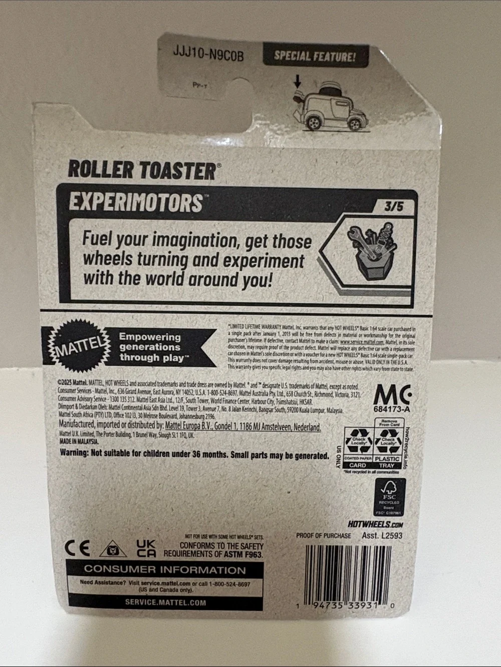 NWT Mattel Hit Wheels “Roller Toaster” 3/5 Experimotors Series